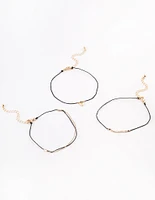 Gold Cord Puffy Heart Anklet Pack