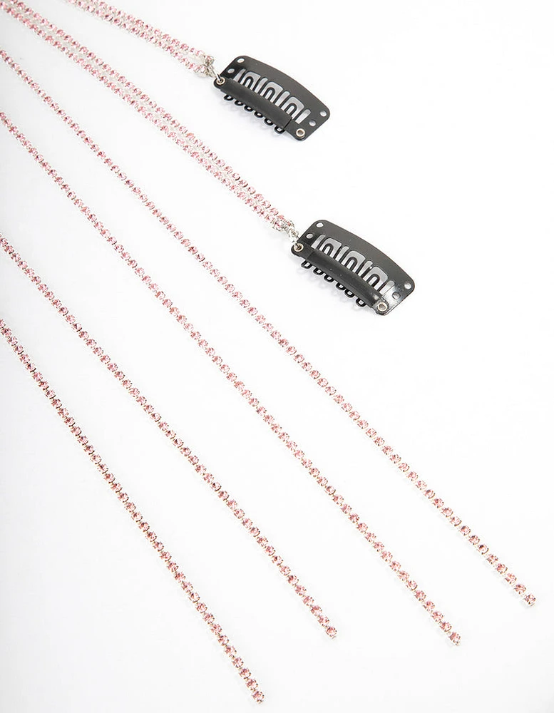 Pink Diamante Chain Hair Clip Pack