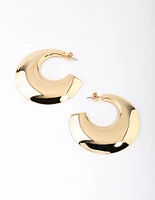 Gold Plated Brass Chubby Disc Hoop Earrings