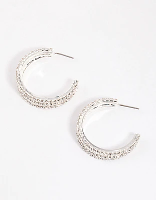 Silver Triple Illusion Mini Hoop Earrings