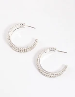 Silver Triple Illusion Mini Hoop Earrings