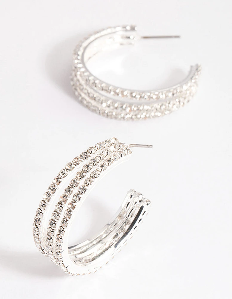 Silver Triple Illusion Mini Hoop Earrings