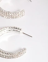 Silver Triple Illusion Mini Hoop Earrings