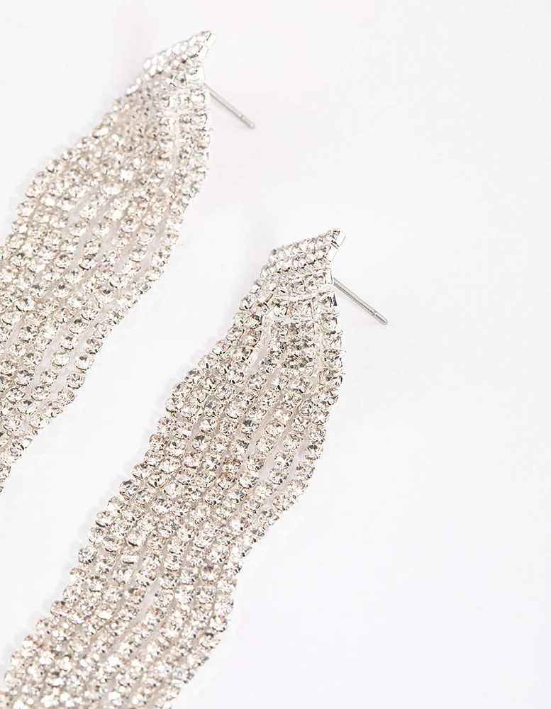 Silver Diamante Wave Statement Drop Earrings