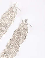 Silver Diamante Wave Statement Drop Earrings