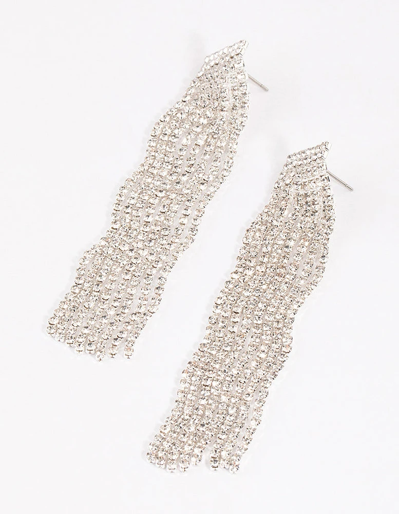 Silver Diamante Wave Statement Drop Earrings