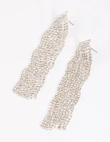 Silver Diamante Wave Statement Drop Earrings