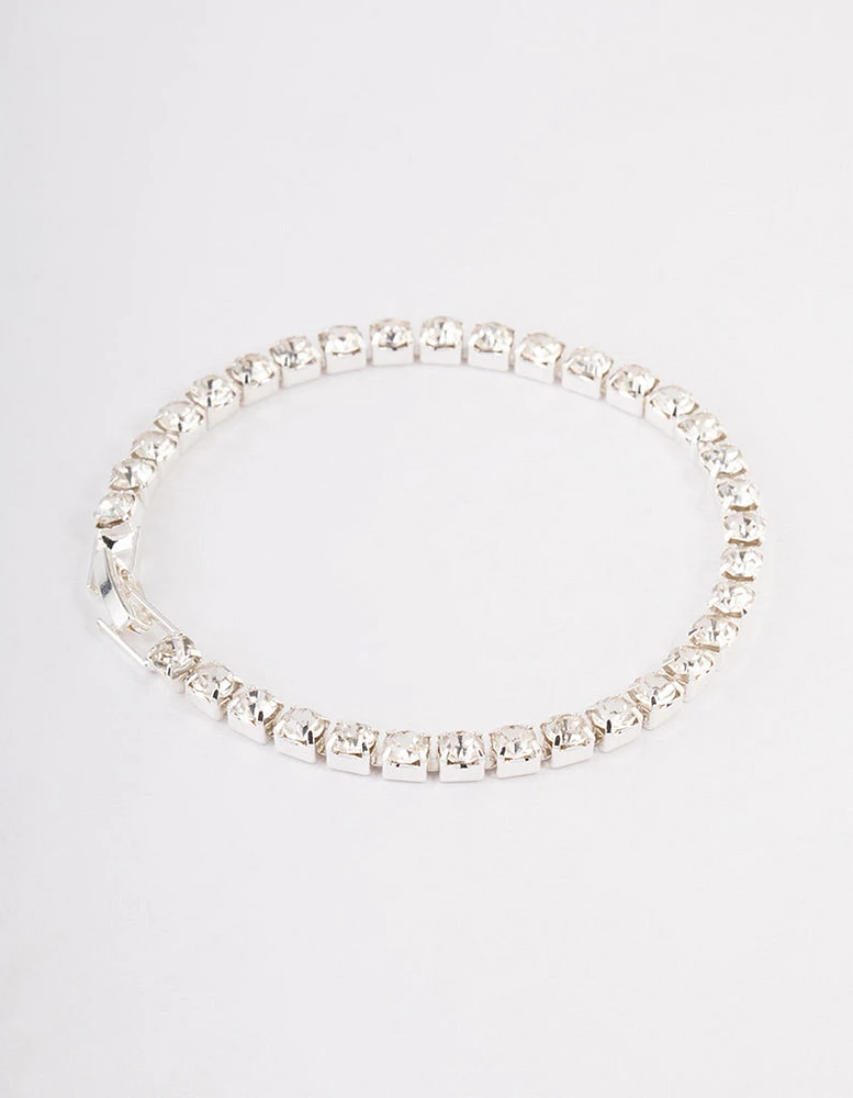 Silver Diamante Round Stone Tennis Bracelet