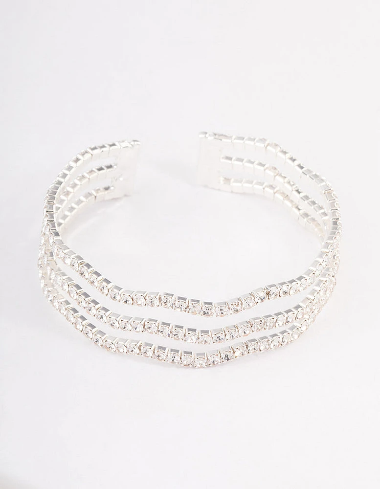 Silver Diamante Wave Cupchain Cuff Bangle