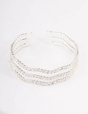 Silver Diamante Wave Cupchain Cuff Bangle