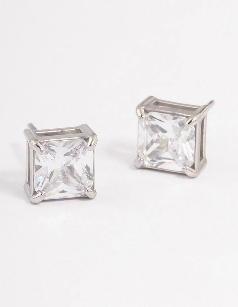 Surgical Steel Cubic Zirconia Cube Stud Earrings