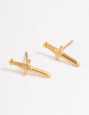 Gold Plated Surgical Steel Dagger Stud Earrings
