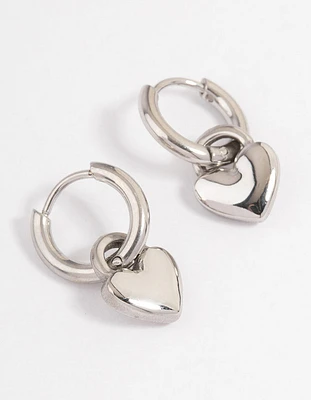 Surgical Steel Heart Charm Huggie Earrings