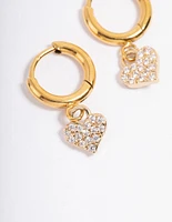 Gold Plated Surgical Steel Cubic Zirconia Floated Heart Huggie Earrings