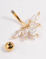 Gold Plated Surgical Steel Cubic Zirconia Marquise Fan Belly Ring