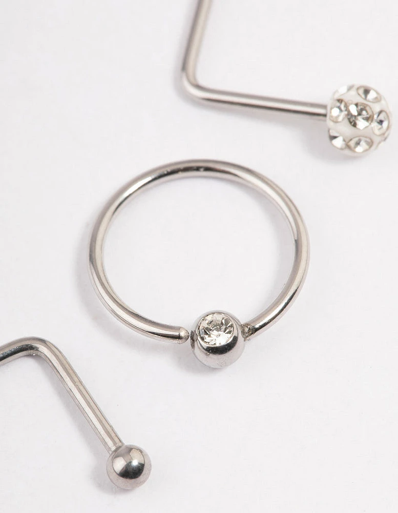 Surgical Steel Pave Ball Nose Stud Pack