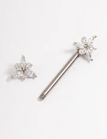 Titanium Cubic Zirconia Flower Nipple Bar