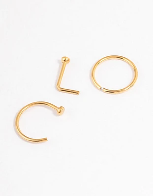 Gold Plated Titanium Basic Nose Ring Pack