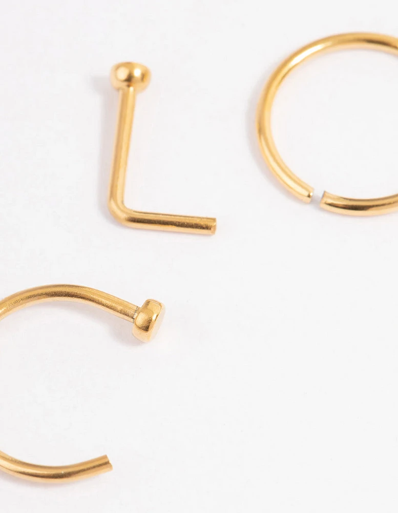 Gold Plated Titanium Basic Nose Ring Pack