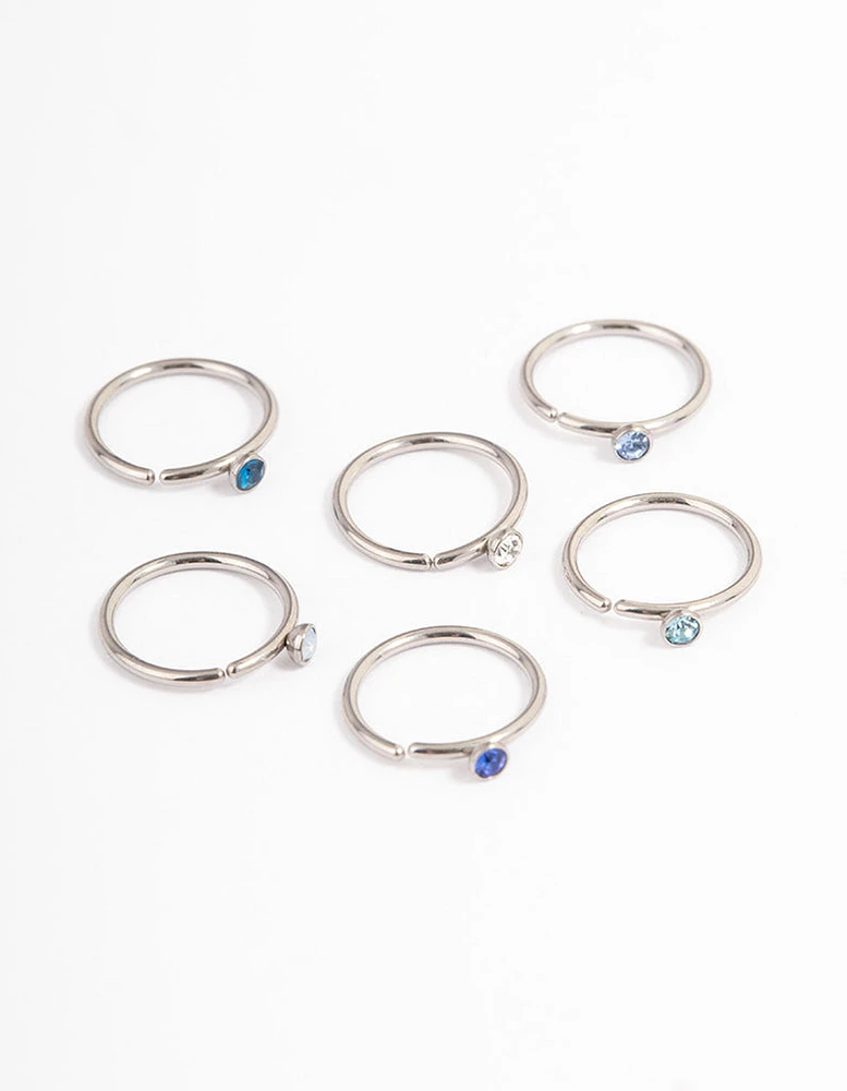 Titanium Icey Hoop Nose Ring 6-Pack