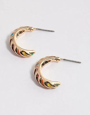 Gold Twisted Enamel Hoop Earrings