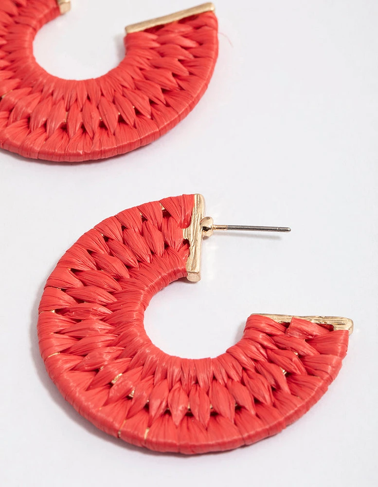 Raffia Red Round Hoop Earrings