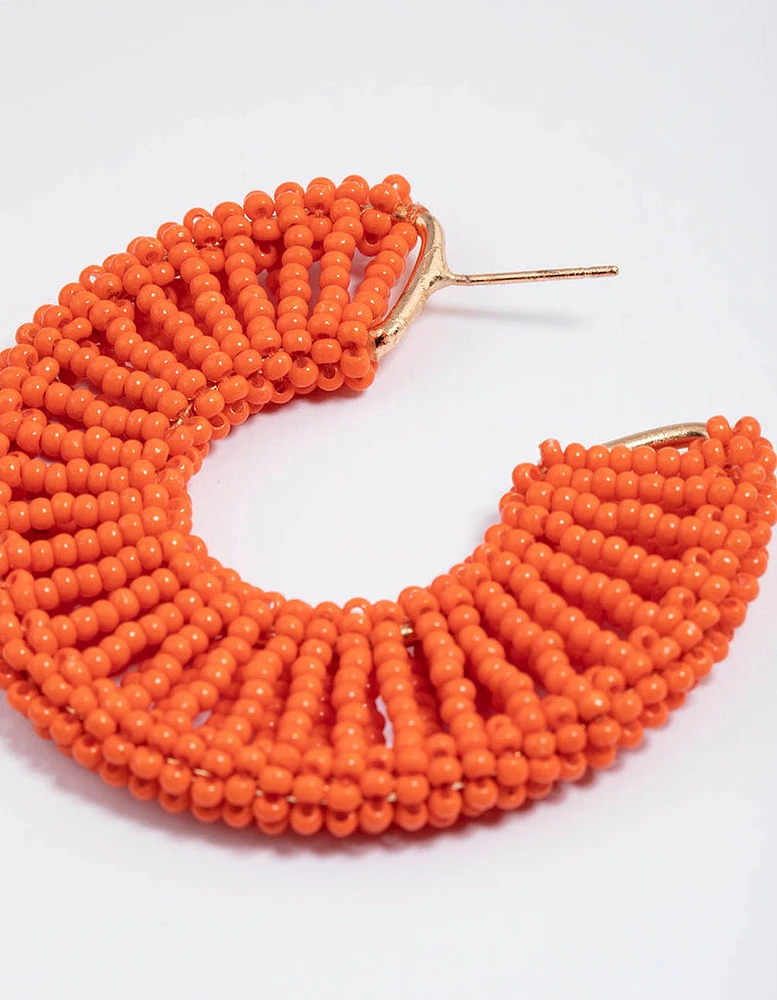 Orange Raffia Flat Statement Hoop Earrings