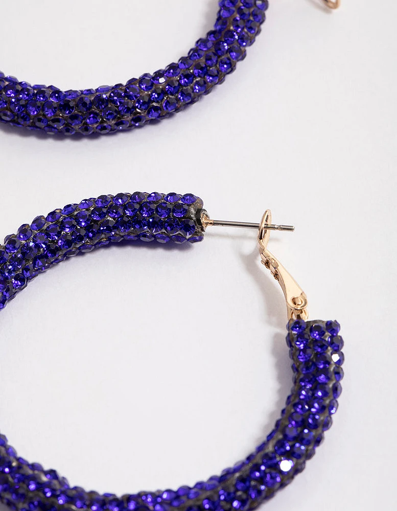 Coated Blue Crystal Wrapped Hoop Earrings