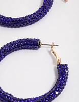 Coated Blue Crystal Wrapped Hoop Earrings