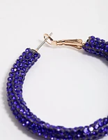 Coated Blue Crystal Wrapped Hoop Earrings