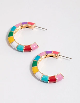 Gold Thick Enamel Hoop Earrings