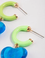 Blue Heart Drop Hoop Earrings