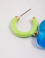 Blue Heart Drop Hoop Earrings