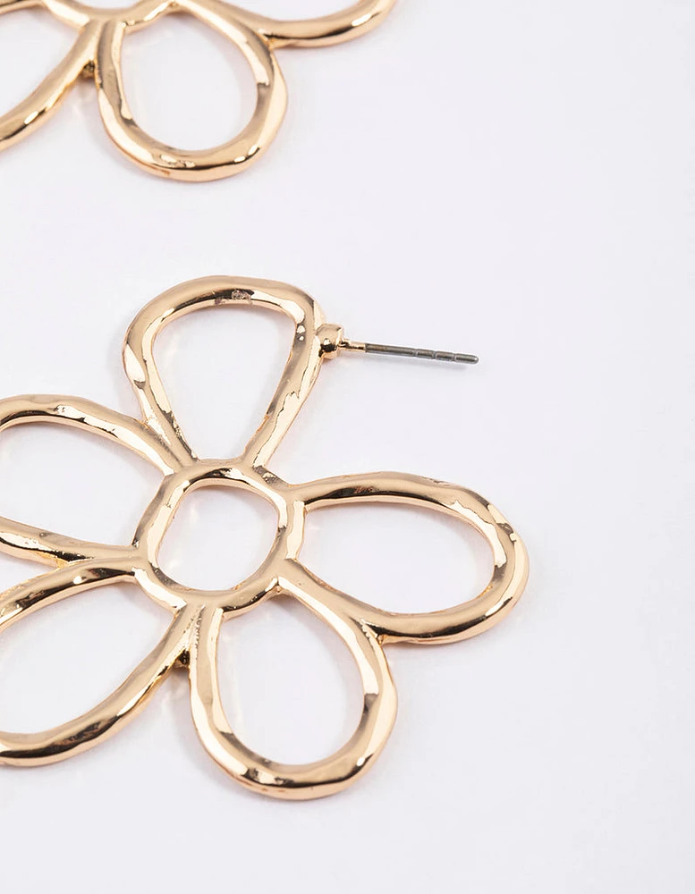 Gold Statement Flower Hoop Earrings