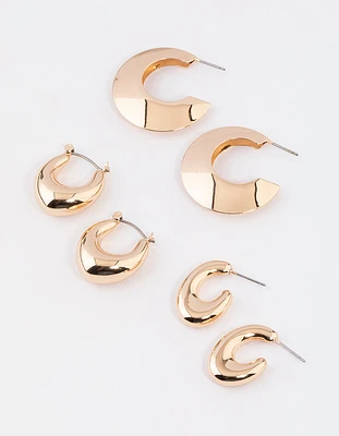 Gold Tapered Thick Hoop Earrings Pack