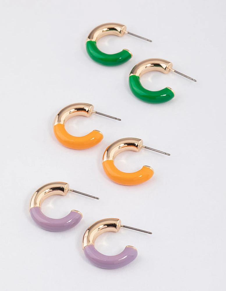 Gold Enamel Hoop Earrings Pack