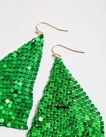 Green Coated Chain Mail Drop Earrings