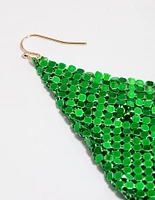 Green Coated Chain Mail Drop Earrings