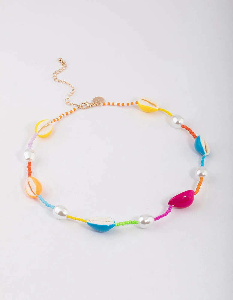 Plastic Beaded Multi Clear Shell Necklace