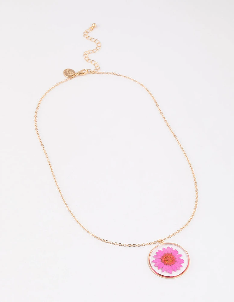 Pink Trapped Flower Pendant Necklace