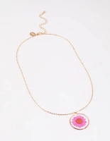 Pink Trapped Flower Pendant Necklace