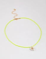 Green Fabric Cord Flower Charm Choker