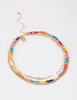 Gold Multi Beaded Layered Necklace