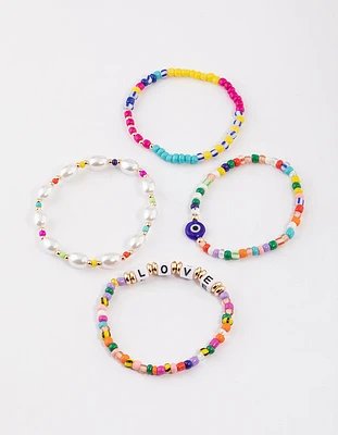 Beaded Evil Eye Pearl Stretch Bracelet Pack