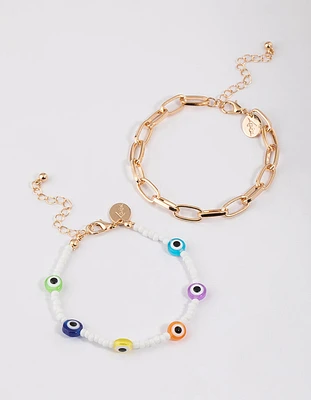 Gold Multi Evil Eye Bracelet Pack