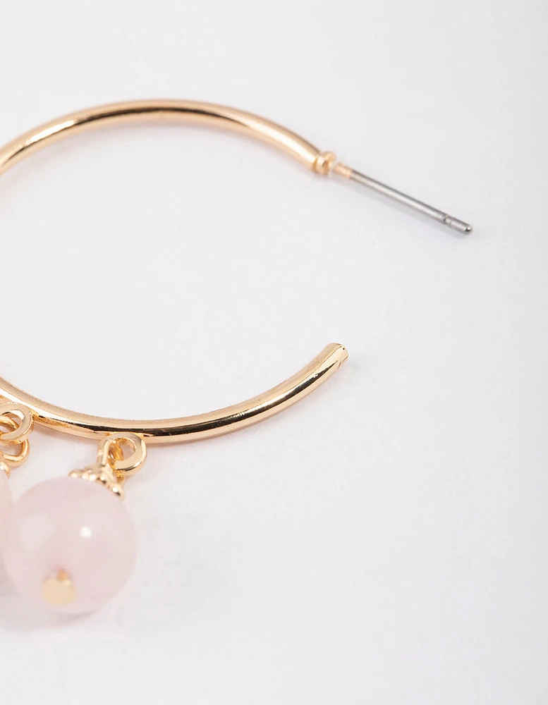 Gold Rose Quartz Beaded Hoop Earrings