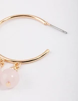 Gold Rose Quartz Beaded Hoop Earrings