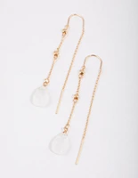 Gold Clear Quartz Threaded Chain Earrings