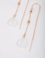 Gold Clear Quartz Threaded Chain Earrings