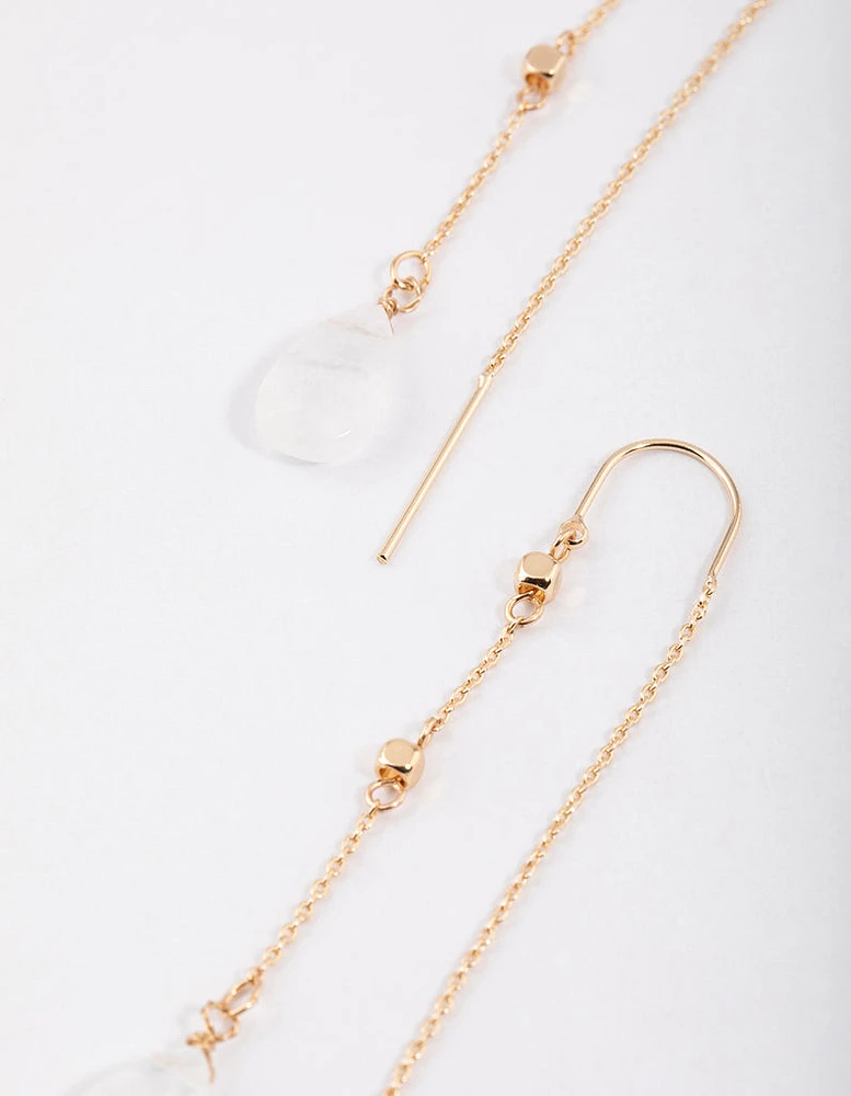 Gold Clear Quartz Threaded Chain Earrings